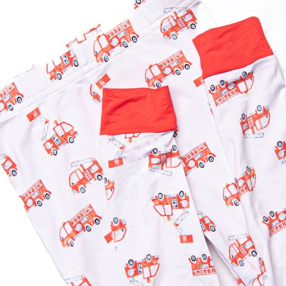 Fire Engine Fleet Bamboo Pajama Set, Red