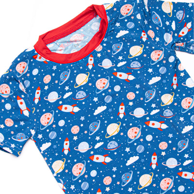 Outer Space Adventure Bamboo Pajama Short Set, Blue