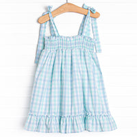 Look to the Sea Smocked Top Dress, Mint/Blue Check