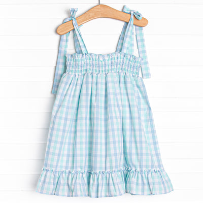 Look to the Sea Smocked Top Dress, Mint/Blue Check