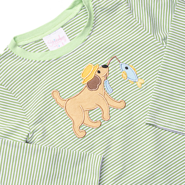 Fishing Hole Friend Applique Pant Set, Green