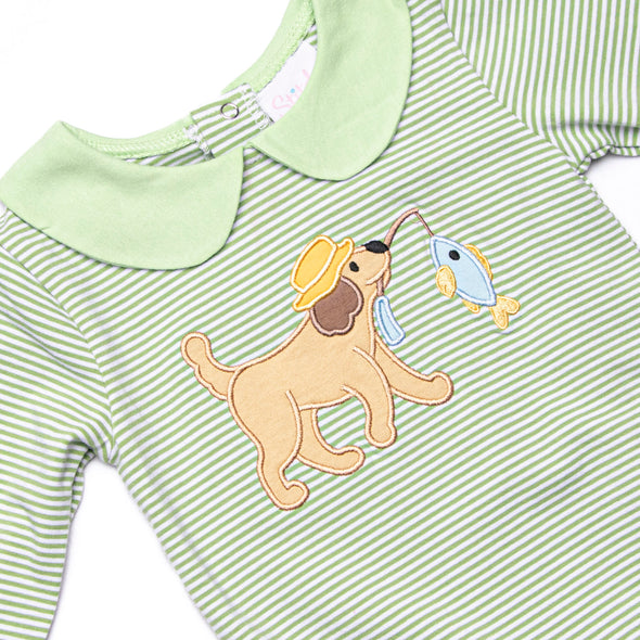 Fishing Hole Friend Applique Romper, Green