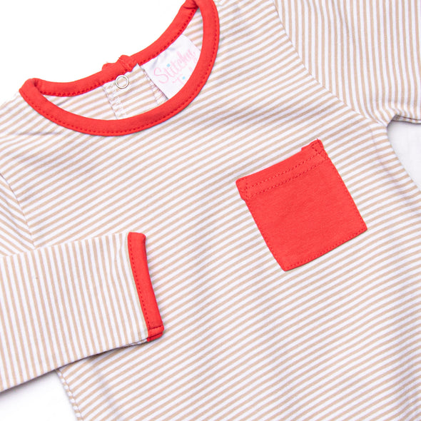 Ethan Pocket Bubble, Red and Tan Stripe