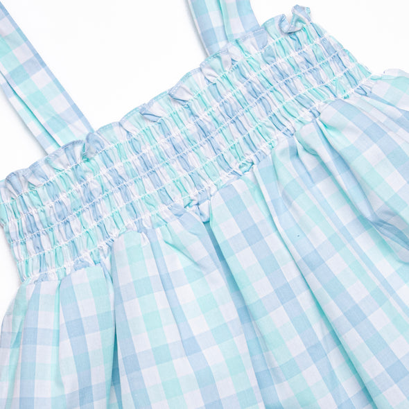 Look to the Sea Smocked Top Dress, Mint/Blue Check