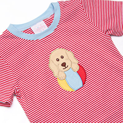 Beach Ball Bud Applique Short Set, Red