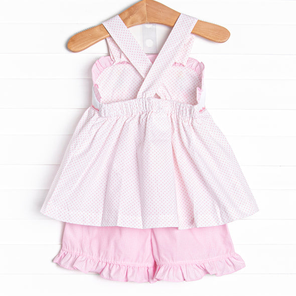 Striped Sails Smocked Ruffle Short Set, Pink