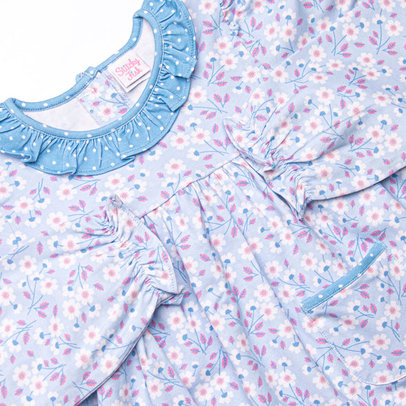 Denim Dot Daisies Legging Set, Blue