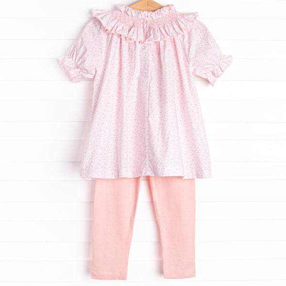 Powder Pink Petals Smocked Legging Set, Pink
