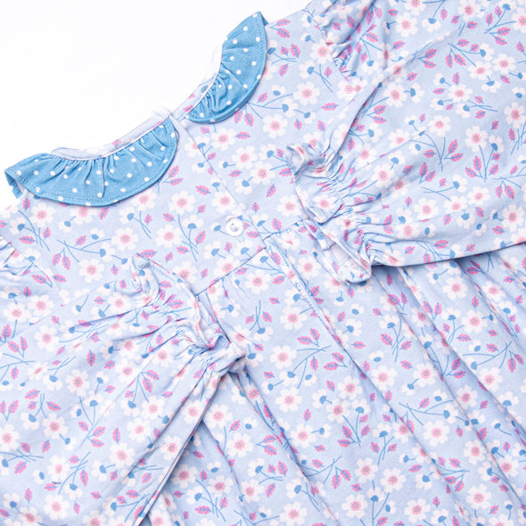 Denim Dot Daisies Bubble, Blue