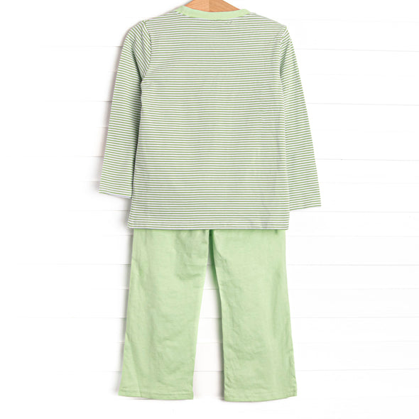 Fishing Hole Friend Applique Pant Set, Green