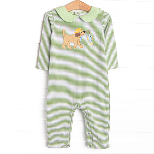 Fishing Hole Friend Applique Romper, Green