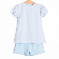 Blue Sea Stinger Applique Ruffle Short Set, Blue