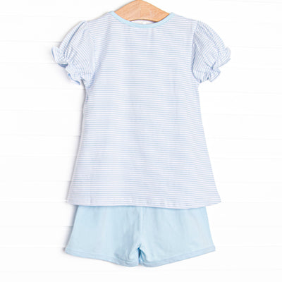 Blue Sea Stinger Applique Ruffle Short Set, Blue