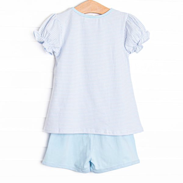 Blue Sea Stinger Applique Ruffle Short Set, Blue