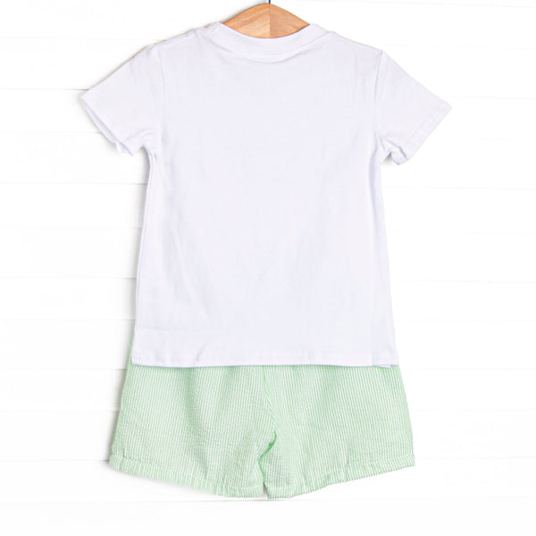 Ric Rac Reptile Applique Short Set, Green