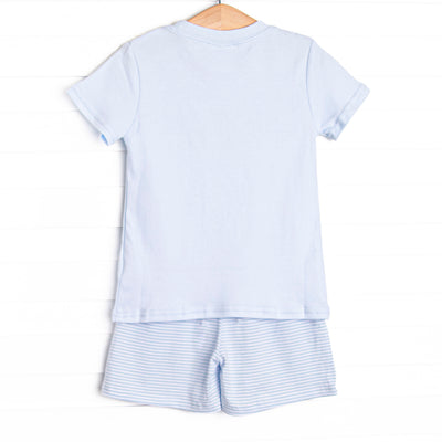By the Sea Build Applique Short Set, Blue