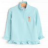 Puppy Embroidered Ruffle Pullover, Mint Stripe
