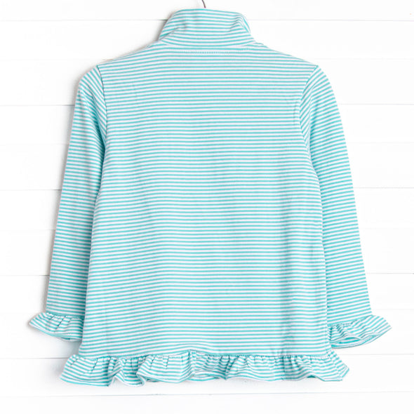 Puppy Embroidered Ruffle Pullover, Mint Stripe