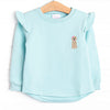 Puppy Embroidered Flutter Sleeve Sweatshirt, Mint