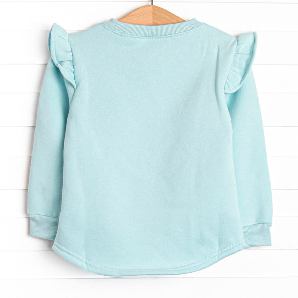 Puppy Embroidered Flutter Sleeve Sweatshirt, Mint