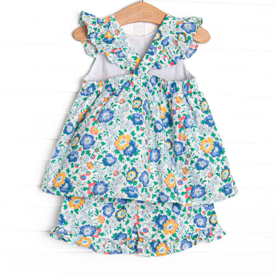 Bluebell and Bloom Ruffle Short Set, Blue