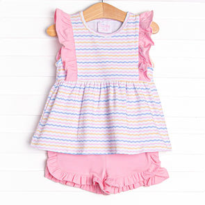 Ric Rac Rays Ruffle Short Set, Pink