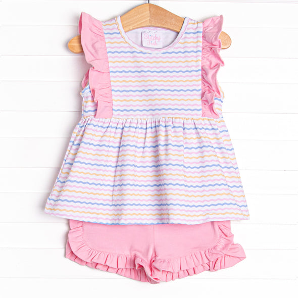 Ric Rac Rays Ruffle Short Set, Pink