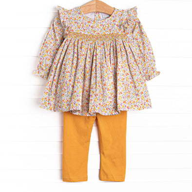 Golden Garden Smocked Legging Set, Yellow