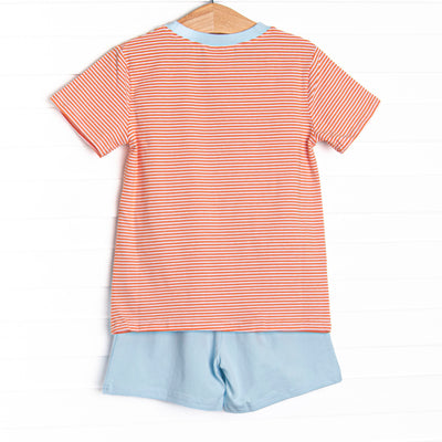 Trout Trio Applique Short Set, Orange