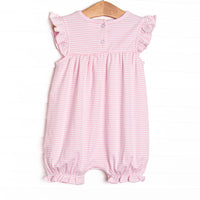 Football Pima Embroidered Bubble Romper, Pink