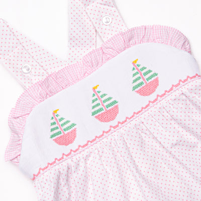 Striped Sails Smocked Ruffle Short Set, Pink