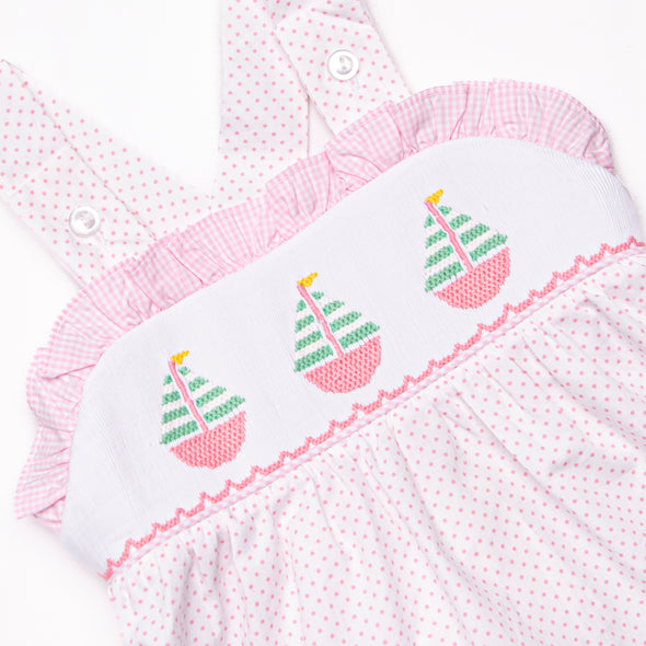 Striped Sails Smocked Ruffle Short Set, Pink