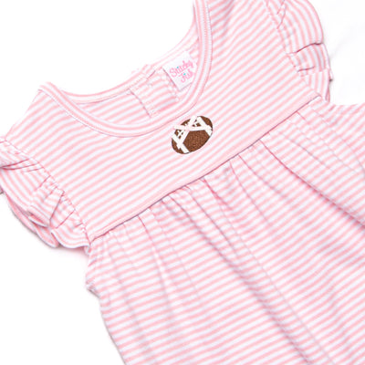 Football Pima Embroidered Bubble Romper, Pink