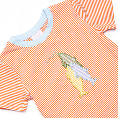 Trout Trio Applique Short Set, Orange