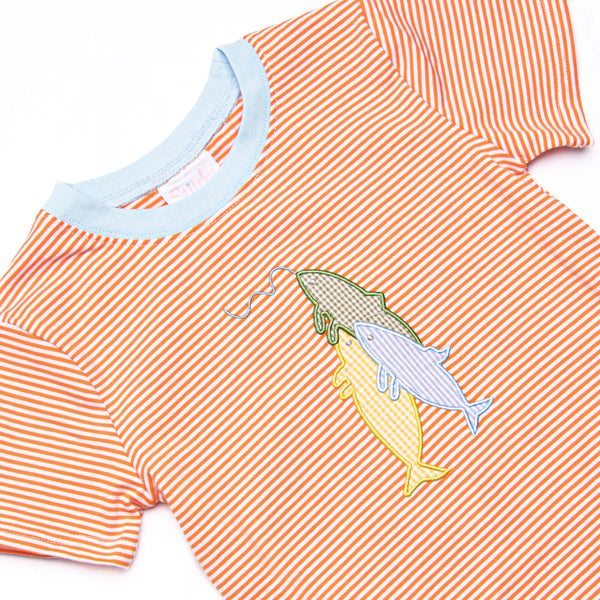 Trout Trio Applique Short Set, Orange