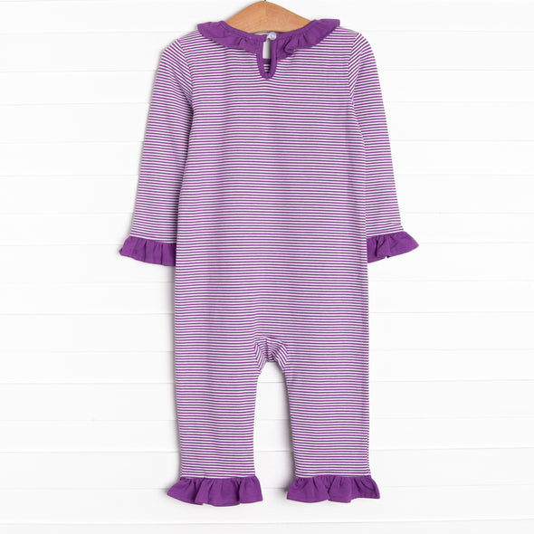Ghoul Friend Applique Ruffle Romper, Purple