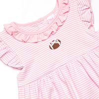 Football Pima Embroidered Ruffle Short Set, Pink