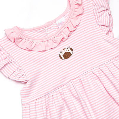 Football Pima Embroidered Ruffle Short Set, Pink