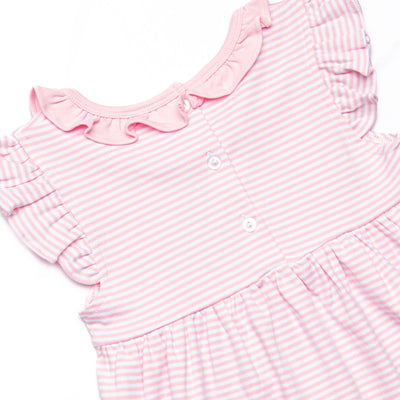 Football Pima Embroidered Ruffle Short Set, Pink