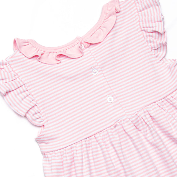 Football Pima Embroidered Ruffle Short Set, Pink