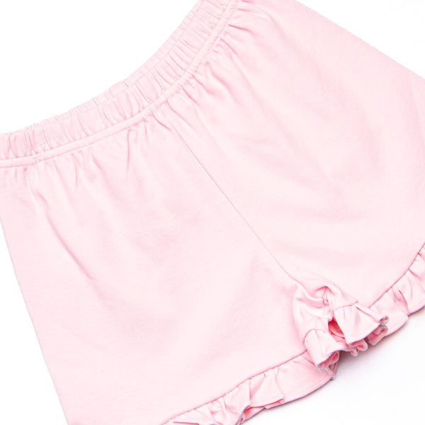 Football Pima Embroidered Ruffle Short Set, Pink