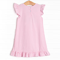 Spring Blooms Applique Dress, Pink Stripe