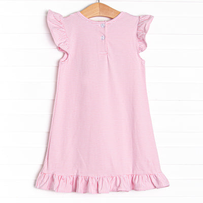 Spring Blooms Applique Dress, Pink Stripe