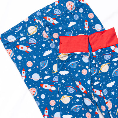 Outer Space Adventure Bamboo Pajama Set, Blue