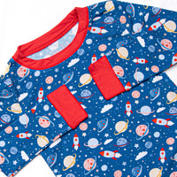 Outer Space Adventure Bamboo Pajama Set, Blue