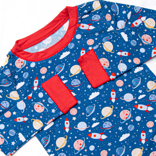 Outer Space Adventure Bamboo Pajama Set, Blue