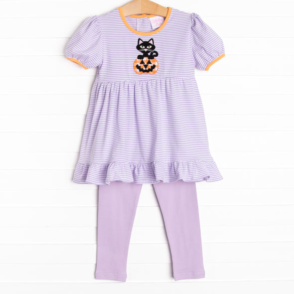 Scaredy Cat Applique Legging Set, Purple