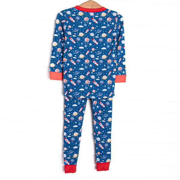 Outer Space Adventure Bamboo Pajama Set, Blue