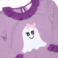Ghoul Friend Applique Ruffle Romper, Purple