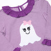 Ghoul Friend Applique Ruffle Romper, Purple